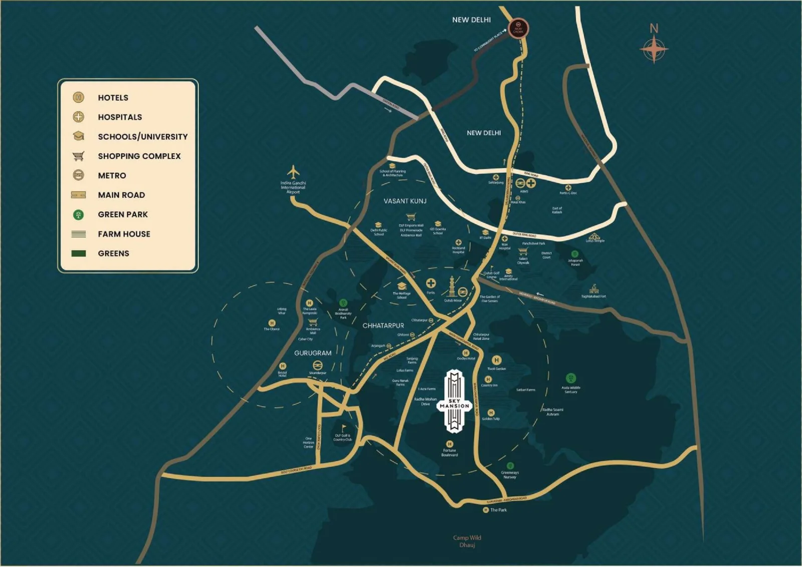 Risland Sky Mansion Location Map, Chhatarpur South Delhi